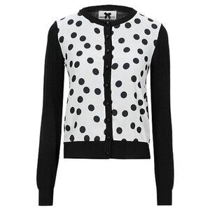 NO SECRETS Black & White Polka Dot Cardigan 6 NWT